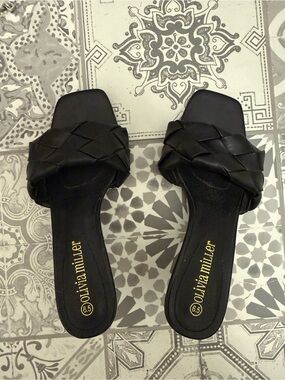 Olivia Miller Black Braided Slide Mules